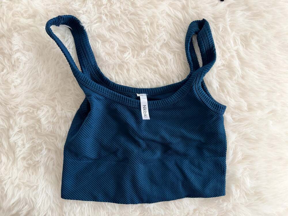 Nikibiki Chevron Ribbed Square Neck Crop Top/Bra, One Size, Blue